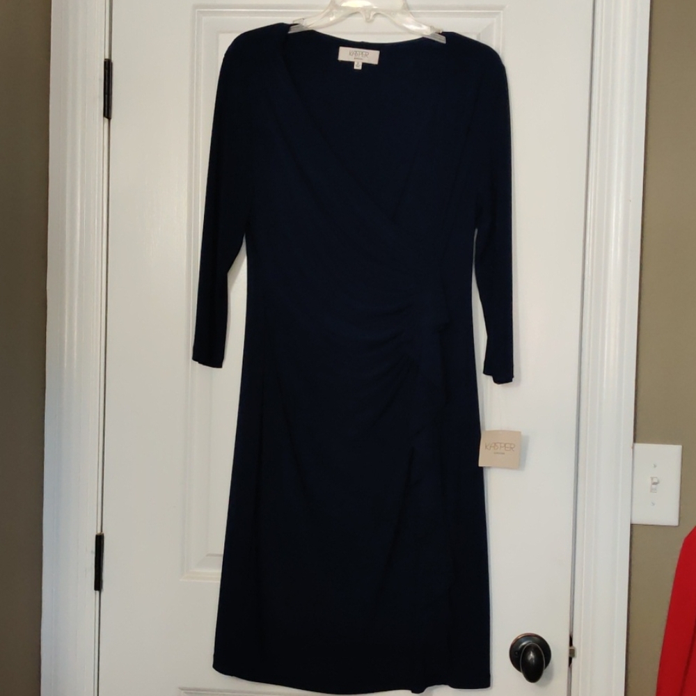 Kasper Navy Blue faux Wrap Dress